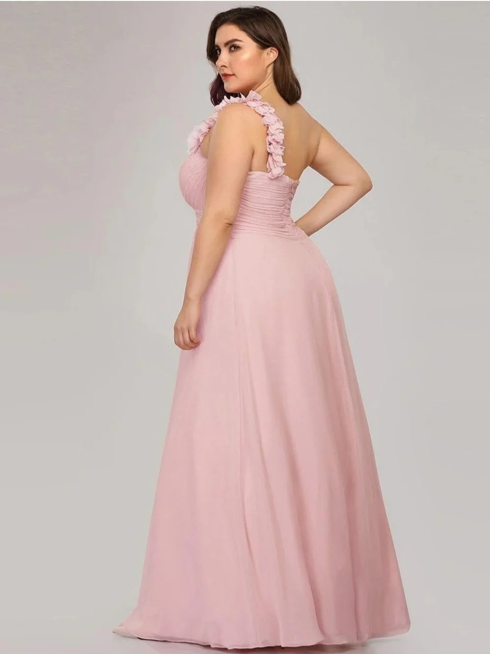 Ever Pretty One-Shoulder Blush Pink Floral Strap A-Line Gown - Picture 2 of 6